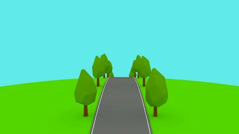 Camera moves on an empty highway lowpoly trees able to loop Stock Footage 76475648