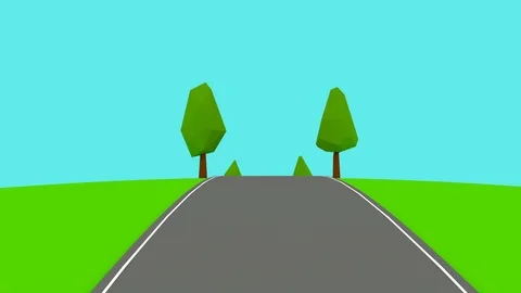 Camera moves on an empty highway lowpoly trees able to loop Stock Footage 76501423