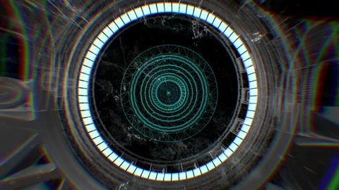 The camera moves forward to a 3D cube from which a projection and a halogram Video stock 170019452