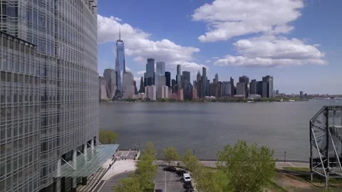Camera moves forward through the buildings and shows view New York City Stock Footage 240689030