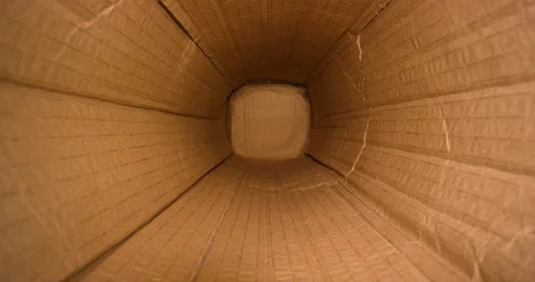 Camera moves inside a cardboard box close up. Macro dolly shot inside a package Stock Footage 169864695