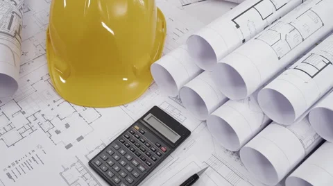 Camera moves over architectural drawings Stock Footage 60634550