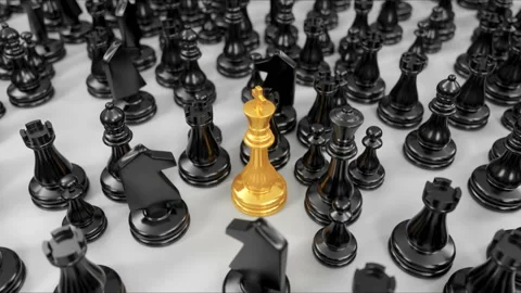 Camera moves over the black chess pieces and focuses on the Golden king Stock Footage 106355678