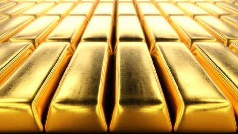 Camera moves over raw unpolished gold bars.Ultimate wealth concept.Seamless loop Stock Footage 106989520