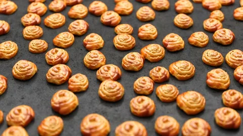 Camera moves over a set of French buns Stock Footage 105466616