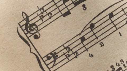 Camera moves over the sheet with notes, close up, macro view, slider moving Stock Footage 126762184