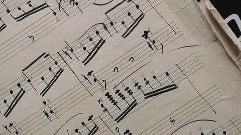 Camera moves over the sheet with notes, close up, macro view, slider  Vídeo Stock 126863323