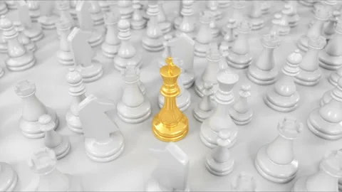 Camera moves over the white chess pieces and focuses on the Golden king Stock Footage 106355631