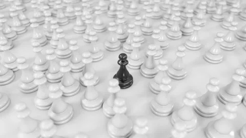 Camera moves over white pawns and focuses on the black pawn Stock Footage 106355528