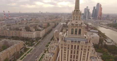 Camera moves up parallel to the windows and the hotel's spire  Stock-Footage 59756557