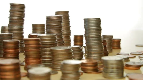 Camera Moves Past Stacks Of Coins Stock-Footage 88401948