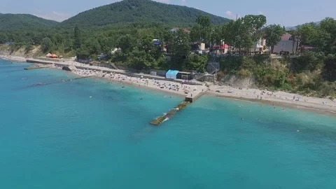 The camera moves to the seashore along the water surface Stock Footage 125435223