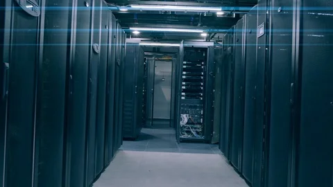 Camera moves through big working data center with server racks . 스톡 동영상 123224124