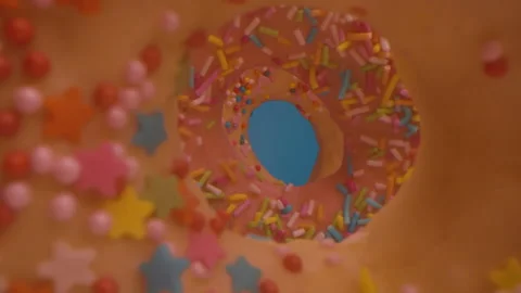 The camera moves through the donuts Stock-Footage 158368093