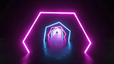 Camera moves through glowing neon blue and pink tunnel Vídeos de archivo 333835385