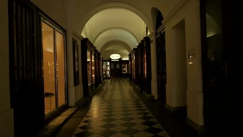 Camera moves through an old ornate arcade Vienna Stock Footage 82103368