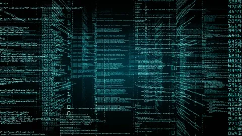 The camera moves through parts of the source code. Green version. Loopable. 4K Stock Footage 75011772