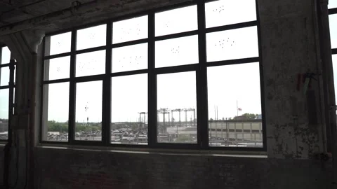 The camera moves through a simple warehouse hall. Stock Footage 225534269