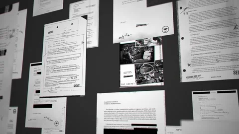 Camera moves through various classified top secret files and official documents Stockbeeldmateriaal 331153036
