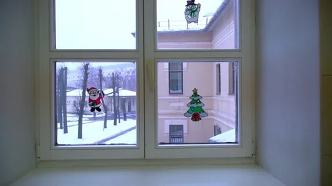 The camera moves toward the window in the hospital. Christmas attribute modeling Stock-Footage 100649322