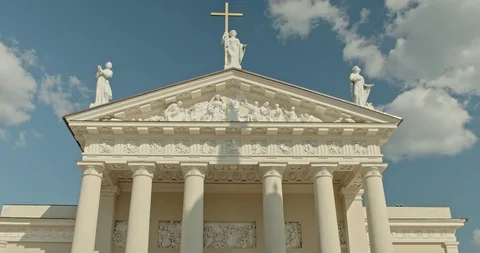 Camera moves towards Vilnius St. Stanislav Cathedral, tracking shot Stock Footage 115614437