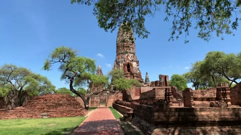 Camera moves from tree to temple/ruins Stock Footage 192305811