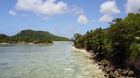 Camera is moving along the amazing beach in Pacific ocean Video stock 120549475