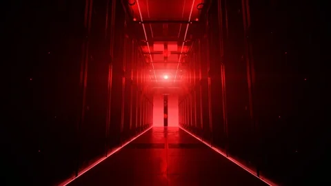 Camera moving along the corridor in data center with server equipment. Stockbeeldmateriaal 107938500