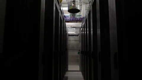 Camera Moving Along The Corridor In Data Center With Server Equipment - Computer Stock Footage 169957599