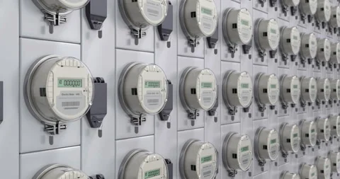 Camera moving along digital electric meters for an apartment complex Stock Footage 319422241