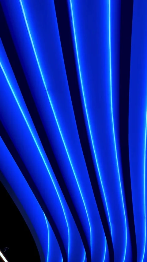 Camera moving along futuristic blue neon ceiling lights Stock Footage 335840010