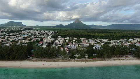 Camera moving among beachline at Mauritius at Flic en Flac place Stock Footage 120426664