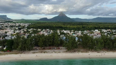 Camera moving among beachline at Mauritius at Flic en Flac place Video stock 120426691