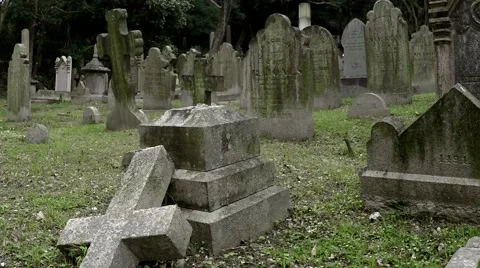 Camera moving among gravestones at the  old cemetery. Stock Footage 64905666