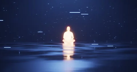 Camera moving around man and woman meditating in dream-like world. 3d Rendering Stock Footage 253268774