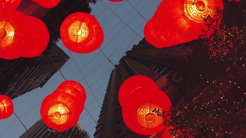 Camera moving around red paper lantern. Chinese new year red paper lantern Stock Footage 79100373