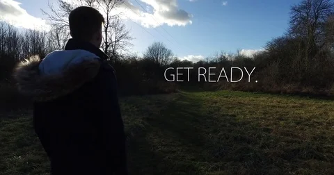 Camera moving around young man with "Get Ready" floating - 2 Stock-Footage 73483958