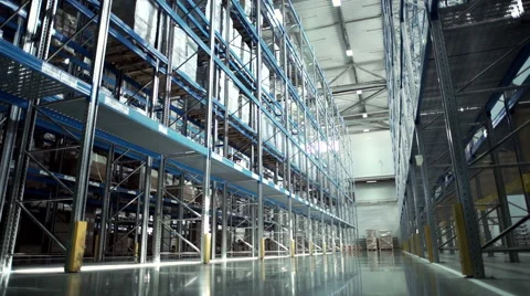 Camera moving between palettes with ordered goods at warehouse Stock Footage 67334445