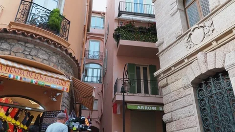 Camera moving bottom-up along the beautiful street in european city. Stock Footage 93760363