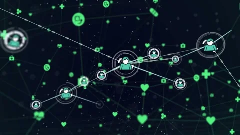 Camera moving closer and rotating, central avatar node pulsing and forming Vídeo Stock 331062831