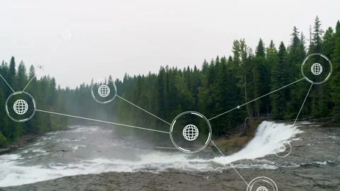 Camera moving closer, animated tech network expanding and mapping data over Stock Footage 333893802