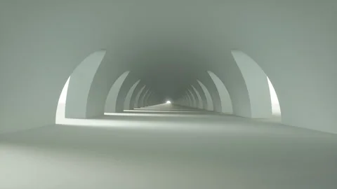 Camera moving into a curved concrete corridor with archs loop Stock Footage 167174414