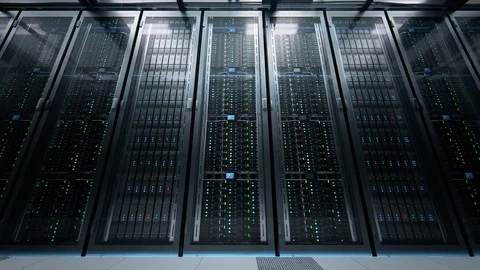 Camera moving in data center along the racks with server equipment. Vidéo 108722509