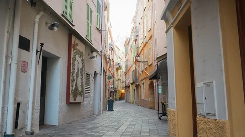 Camera moving forward along the narrow beautiful street in European city. Stock Footage 93462219