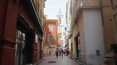 Camera moving forward along the narrow beautiful street in european city. Stock Footage 93733359