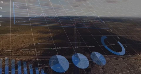 Camera moving forward, AR data overlay shifting angle and sliding across road Stock Footage 332281345