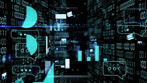 Camera moving forward, data corridor HUD panels sliding inward to assemble Stock Footage 335739376