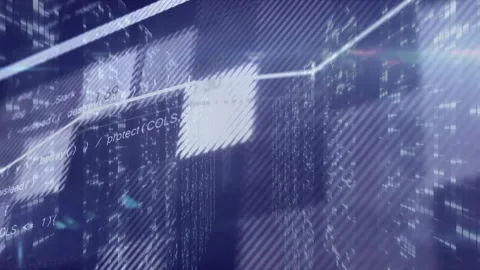 Camera moving forward, data trend line with nodes sweeping, flashing, sliding, Stock Footage 328224429