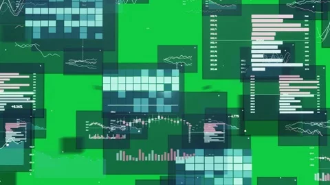 Camera moving forward, floating panels emerging and stacking to show data on Stock-Footage 337506352