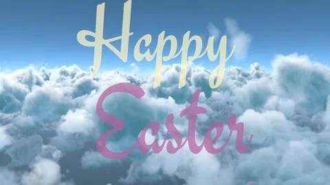 Camera moving forward, Happy Easter text centered while clouds drifting, Vídeos de archivo 329835480